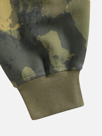 Boxy CAMO Embroidered Zip Up Hoodie Green - Aelfric Eden