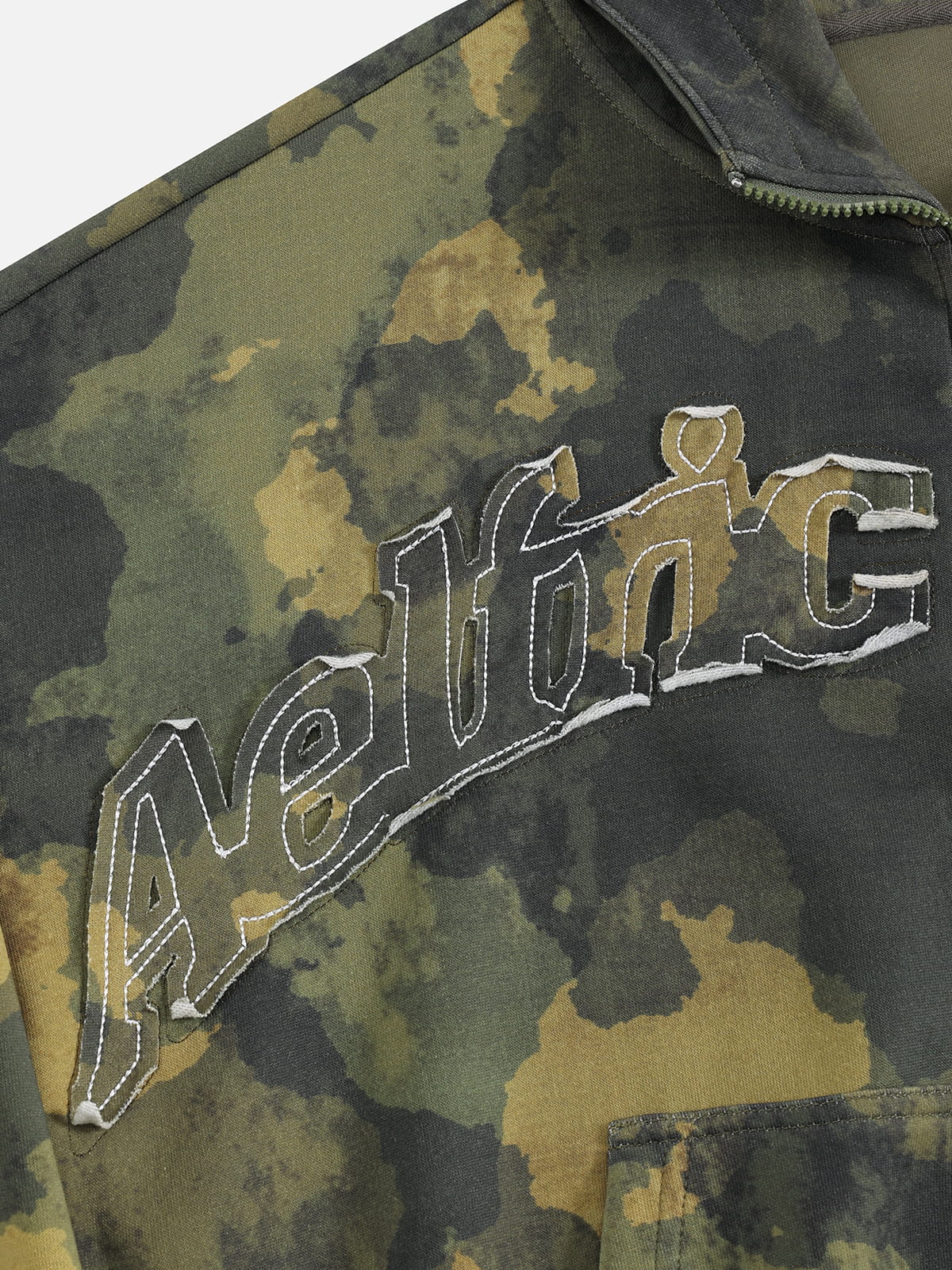 Boxy CAMO Embroidered Zip Up Hoodie Green - Aelfric Eden